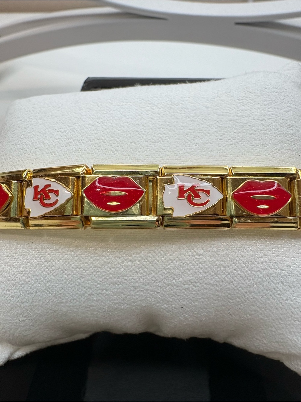TS Football Red Lips Italian Charm Stretch Bracelet Gold Stainless Steel NEW